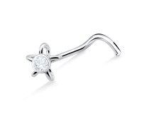 Ribbon Flower Silver Curved Nose Stud NSKB-704